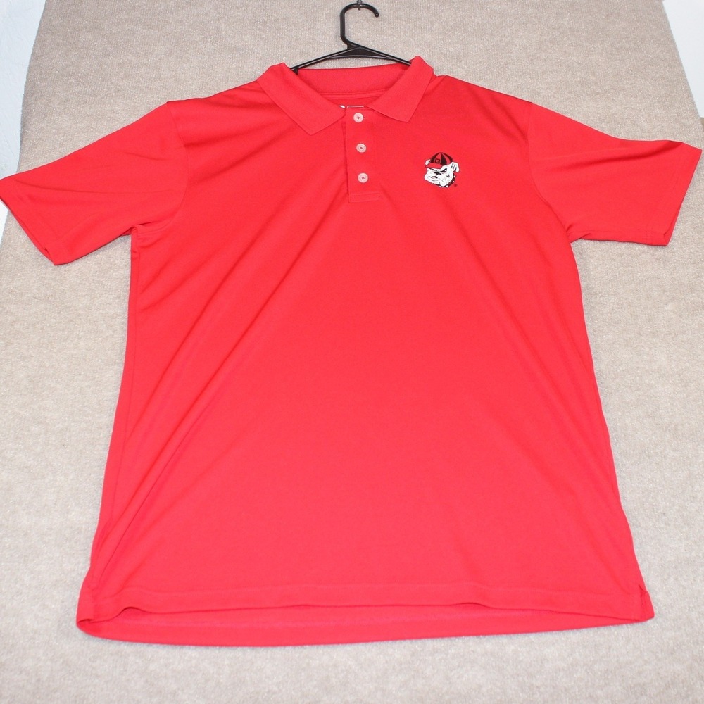 Russell Athletic Georgia Bulldogs Polo Shirt Mens Large Red NCAA Uga Mascot